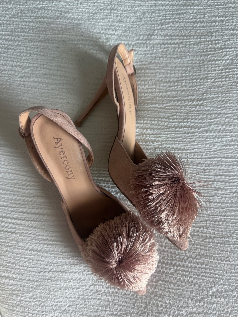 Blush Pink Pom-Pom Pointed Toe Slingback Heels